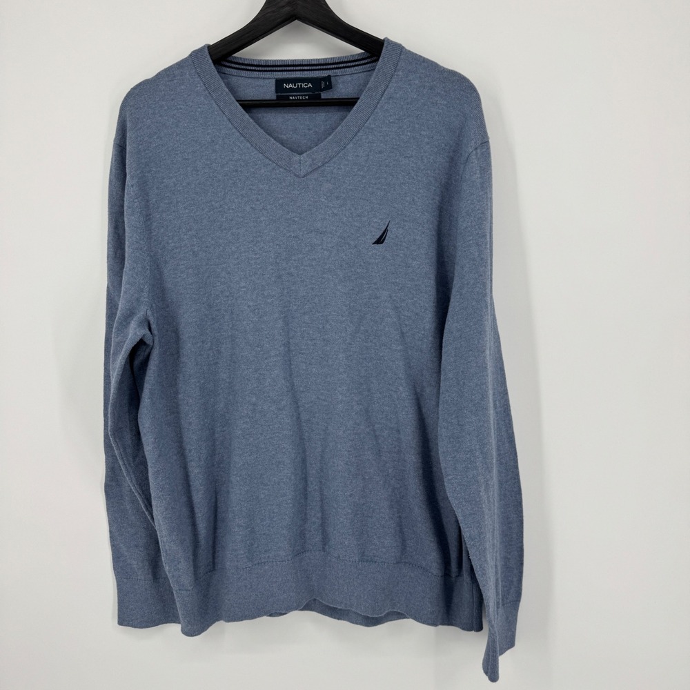 Nautica‎ Navtech Mens Blue V Neck Long Sleeve Sweater Large